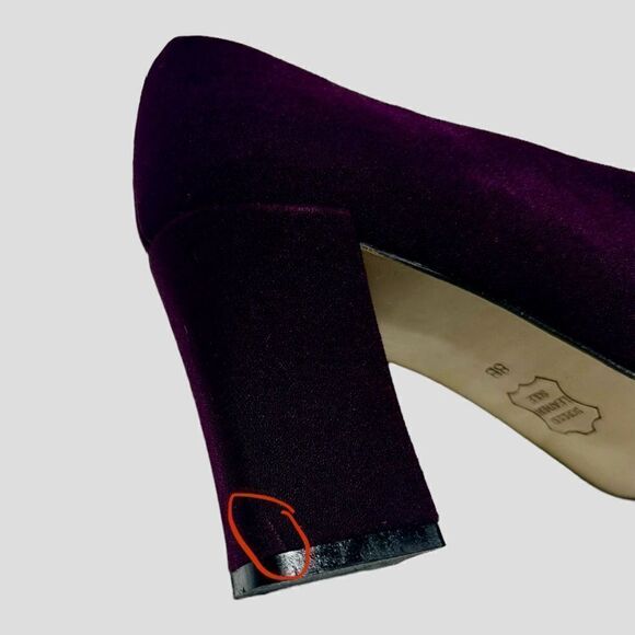 1980’s Vintage Jasmin Dark Purple Block Heels Closed Square Toe Leather Sole - Picture 10 of 11